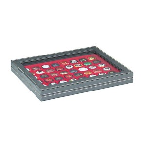 LINDNER - Cofanetto NERA CASSETTA M CON FINESTRA con interno rosso a 48 caselle quadrate da 30 mm - Nero