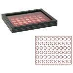 LINDNER - Cofanetto NERA CASSETTA M CON FINESTRA con interno rosso a 54 caselle rotonde da 25,75 mm - Nero