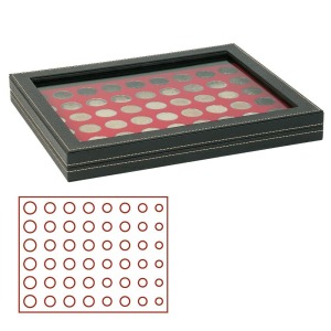 LINDNER - Cofanetto NERA CASSETTA M CON FINESTRA con interno rosso a caselle rotonde per 6 serie Euro - Nero