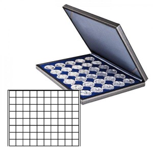 LINDNER - Cofanetto NERA CASSETTA M con interno blu a 80 caselle quadrate da 24 mm - Nero