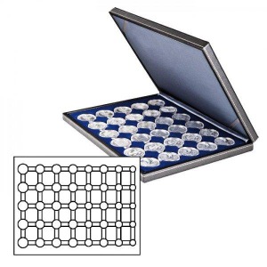 LINDNER - Cofanetto NERA CASSETTA M con interno blu a caselle rotonde per 5 serie Euro - Nero