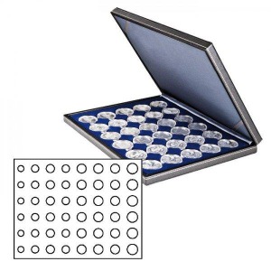 LINDNER - Cofanetto NERA CASSETTA M con interno blu a caselle rotonde per 6 serie Euro - Nero
