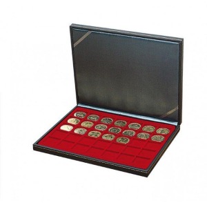 LINDNER - Cofanetto NERA CASSETTA M con interno bordeaux a 35 caselle quadrate da 36 mm - Nero
