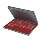 LINDNER - Cofanetto NERA CASSETTA M con interno bordeaux a 35 caselle rotonde da 32 mm - Nero