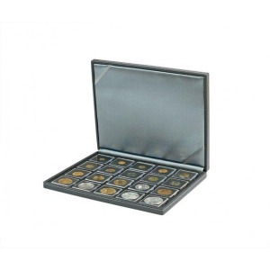 LINDNER - Cofanetto NERA CASSETTA M con interno nero a 20 caselle quadrate da 50 mm con tacca - Nero