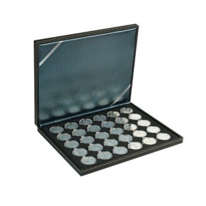 LINDNER - Cofanetto NERA CASSETTA M con interno nero a 30 caselle rotonde da 37,5 mm - Nero