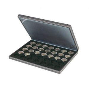 LINDNER - Cofanetto NERA CASSETTA M con interno nero a 35 caselle rotonde da 32 mm - Nero