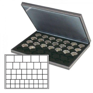 LINDNER - Cofanetto NERA CASSETTA M con interno nero a 45 caselle quadrate miste - Nero