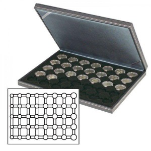 LINDNER - Cofanetto NERA CASSETTA M con interno nero a caselle rotonde per 5 serie Euro - Nero
