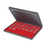 LINDNER - Cofanetto NERA CASSETTA M con interno rosso a 35 caselle rotonde da 32 mm - Nero