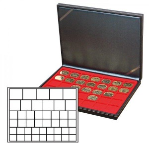 LINDNER - Cofanetto NERA CASSETTA M con interno rosso a 45 caselle quadrate miste - Nero