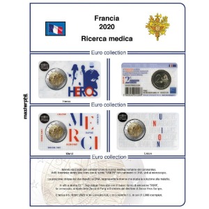 MASTER PHIL - Inserto 2 € commemorativo Francia Ricerca medica in 3 coin card diverse 2020