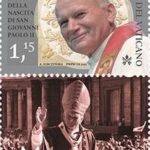 VATICANO - 2020 - 100° della nascita di San Giovanni Paolo II - 1 v. con 1 chiudilettera casuale (E.C. di Vaticano con Polonia)