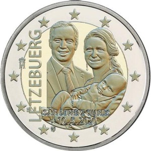 LUSSEMBURGO - 2020 - 2 € Nascita del principe ereditario Charles (versione in rilievo) - FDC da rotolino