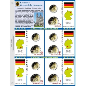 ABAFIL - Foglio 2 € commemorativi 5 ZECCHE DELLA GERMANIA 2021 Cattedrale di Magdeburg