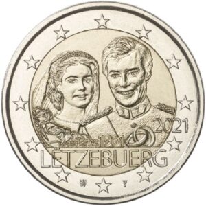 LUSSEMBURGO - 2021 - 2 € 40° del matrimonio del Granduca Henri con la Granduchessa Maria Teresa (versione in rilievo) - FDC da rotolino