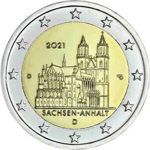 GERMANIA - 2021 - 2 € Sachsen-Anhalt: Duomo di Magdeburgo - Zecca casuale - FDC da rotolino