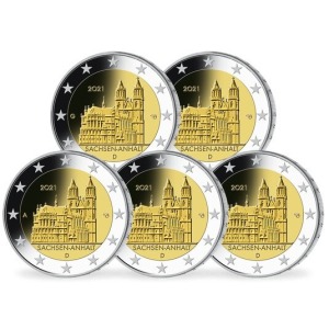 GERMANIA - 2021 - 2 € Sachsen-Anhalt: Duomo di Magdeburgo - 5 Zecche - FDC da rotolini