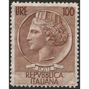 ITALIA - 1955 - VARIETÀ Siracusana alto valore 100 L. (fil. stelle II) - 1 v.