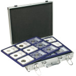 Astuccio ALU con 4 vassoi in floccato blu per 9 Slabs da 63x85 mm Lindner 1