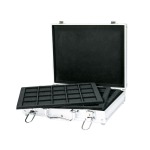 LINDNER - Astuccio ALU con 6 vassoi in floccato nero a 20 caselle quadrate da 47 mm