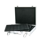 LINDNER - Astuccio ALU con 6 vassoi in floccato nero a 30 caselle quadrate da 38 mm