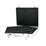 LINDNER - Astuccio ALU con 6 vassoi in floccato nero a 35 caselle quadrate da 36 mm