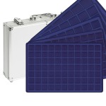 LINDNER - Valigetta ALU per monete con 5 vassoi in floccato blu assortiti a caselle quadrate