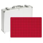 LINDNER - Valigetta ALU per monete con 5 vassoi in floccato rosso a 77 caselle quadrate da 24 mm