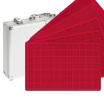 Valigetta ALU con 5 vassoi in floccato rosso assortiti a caselle quadrate Lindner 1