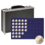 LINDNER - Valigetta numismatica nera con 8 vassoi in floccato blu a 60 caselle quadrate da 27 mm