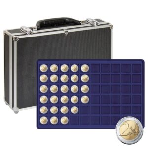 LINDNER - Valigetta numismatica nera con 8 vassoi in floccato blu a 60 caselle quadrate da 27 mm