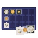 LINDNER - Vassoio in floccato blu a 15 caselle quadrate da 50 mm con tacca - 1 pz.