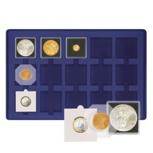 LINDNER - Vassoio in floccato blu a 15 caselle quadrate da 50 mm con tacca - 1 pz.