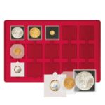 LINDNER - Vassoio in floccato rosso a 15 caselle quadrate da 50 mm con tacca - 1 pz.