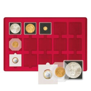 LINDNER - Vassoio in floccato rosso a 15 caselle quadrate da 50 mm con tacca - 1 pz.