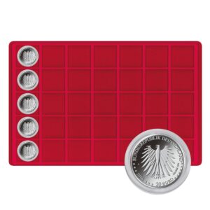 LINDNER - Vassoio in floccato rosso a 35 caselle quadrate da 39 mm - 1 pz.