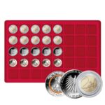 LINDNER - Vassoio in floccato rosso a 40 caselle quadrate da 34 mm - 1 pz.