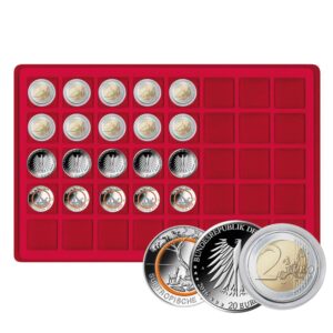 LINDNER - Vassoio in floccato rosso a 40 caselle quadrate da 34 mm - 1 pz.