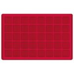 LINDNER - Vassoio in floccato rosso a 40 caselle quadrate da 34 mm - 1 pz.