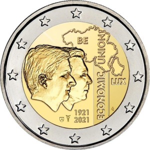 BELGIO - 2021 - 2 € 100° dell'Unione Economica tra Belgio e Lussemburgo - FDC in coin card