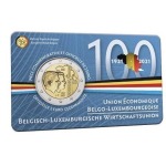2021 2 Euro 100° dell Unione Economica tra Belgio e Lussemburgo FDC in coin card versione francese Belgio fronte