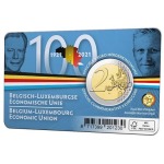 2021 2 Euro 100° dell Unione Economica tra Belgio e Lussemburgo FDC in coin card versione francese Belgio retro