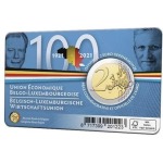 2021 2 Euro 100° dell Unione Economica tra Belgio e Lussemburgo FDC in coin card versione olandese Belgio retro