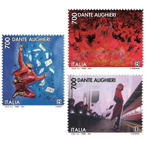 ITALIA - 2021 - 700° della morte di Dante Alighieri - 3 v. con codice a barre