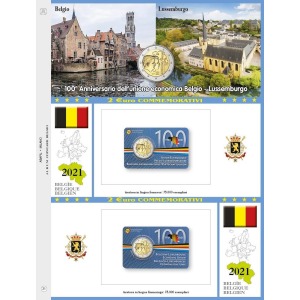 ABAFIL - Foglio 2 € COMMEMORATIVO Belgio 2021 Unione Economica con Lussemburgo in 2 coin card