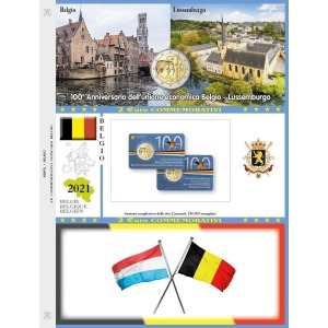 ABAFIL - Foglio 2 € COMMEMORATIVO Belgio 2021 Unione Economica con Lussemburgo in singola coin card