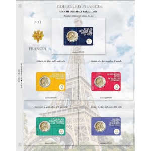 ABAFIL - Foglio 2 € COMMEMORATIVO Francia 2021 Olimpiadi Parigi 2024 in 5 coin card
