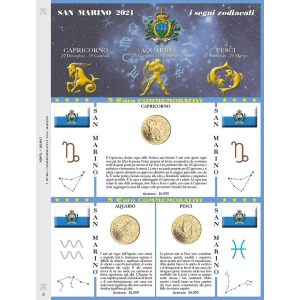 ABAFIL - Foglio 5 € San Marino 2021 serie Zodiaco: Capricorno, Acquario e Pesci