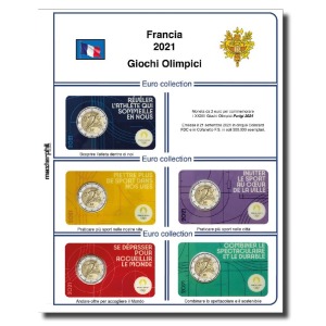MASTER PHIL - Inserto 2 € commemorativo Francia Giochi Olimpici di PARIGI 2024 in 5 coin card diverse 2021
